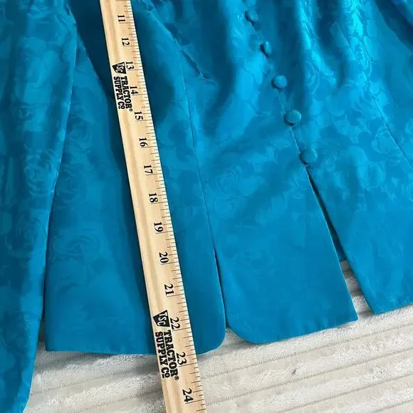 VTG 80s ADRIANNA PAPELL Women Skirt/Jackets Set Floral Long Sleeve Silk 12P Blue - Picture 14 of 14